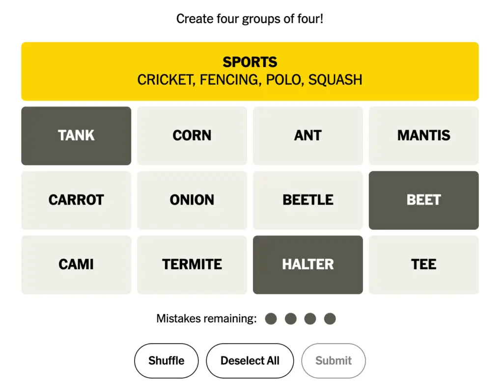 New York Times Connections Hint For Today